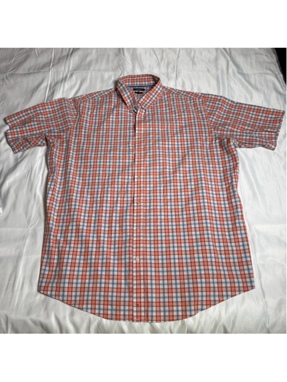 Men's Croft & Barrow Casual Button Down Shirt 3XL Orange Blue Plaid